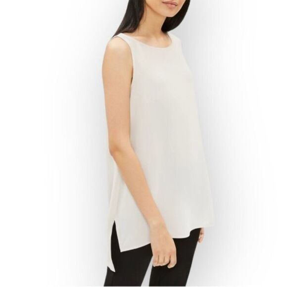 Eileen Fisher Silk Georgette Crepe Long Sleeveless Shell Tank Grey sz Small. - Picture 5 of 9